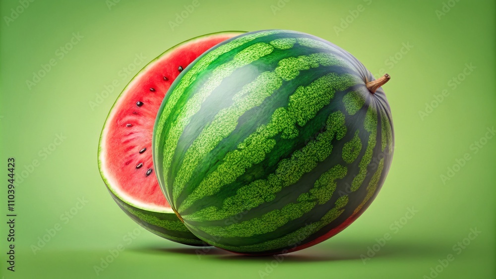 Poster vibrant watermelon flat design in side view, 3d render featuring fruit theme and analogous color sch