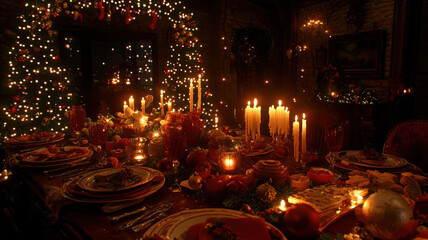 Obraz premium Christmas Dinner Table with Diverse Family