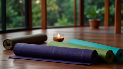 yoga mat and cozy environment for meditation