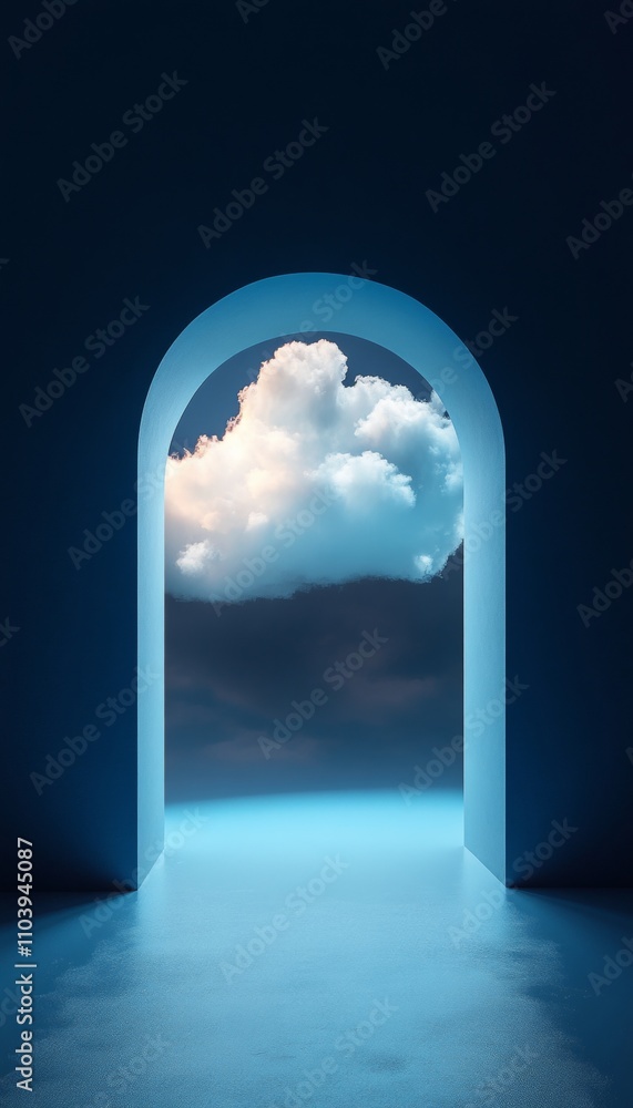Aufkleber abstract 3d rendering of a dark blue background with white clouds emerging from a tunnel