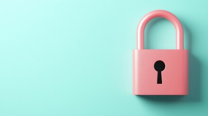 A vibrant pink padlock against a mint green background, symbolizing security and protection in a minimalist design.
