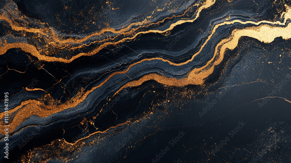 Aufkleber elegant black and gold abstract design with flowing patterns and textures