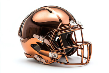 Fototapeta premium A metallic copper football helmet isolated on white.