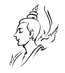 line art of Buddha black ink for card illustration decoration