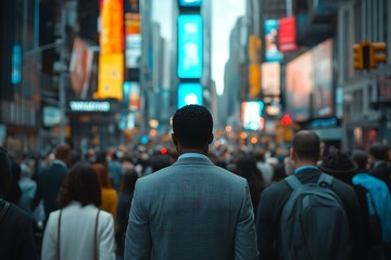 Obraz premium NYC Daytime Rush Hour Anonymous Man in Crowded Metropolis