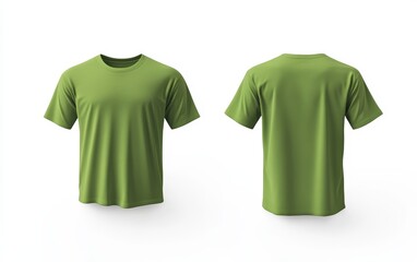 Blank green t-shirt mockup, front and back view, 3D rendering, white background