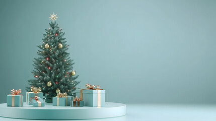christmas tree decorations and a exhibition booth