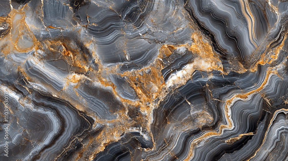 Poster unique patterns of agate stone showing intricate layers of gray and gold hues