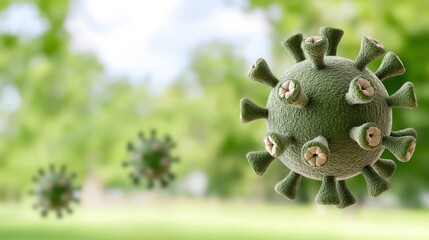 Microscopic View of a Virus with Greenish Surface Texture Outdoors