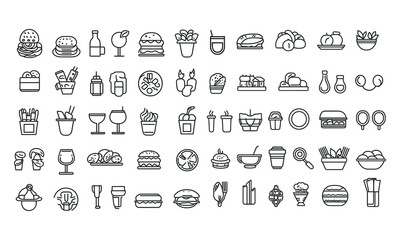 Collection of Diverse Food and Drink Line Icons Set