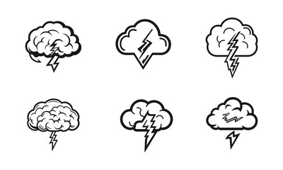 Vector set of thunder storm weather icons. Cloudy, rainy, sunny, windy.