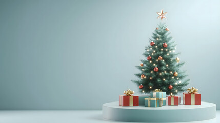 Fototapeta premium a booth with christmas tree and gifts