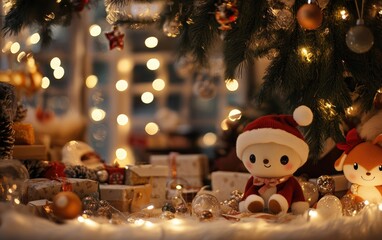 modern cozy room christmass tree with decorations toys and lights 