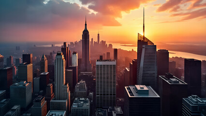Fototapeta premium Stunning Sunset Over Urban Landscape