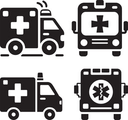Ambulance icons, emergency vehicle symbols