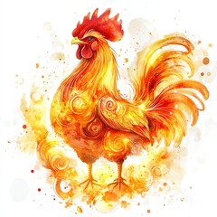 Vibrant orange rooster in artistic style.