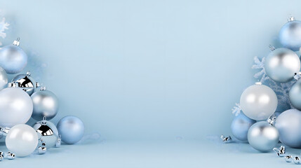 frame of christmas backround with blue christmas balls