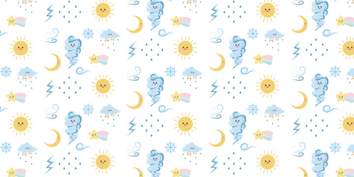 Cute colorful weather symbol seamless pattern background