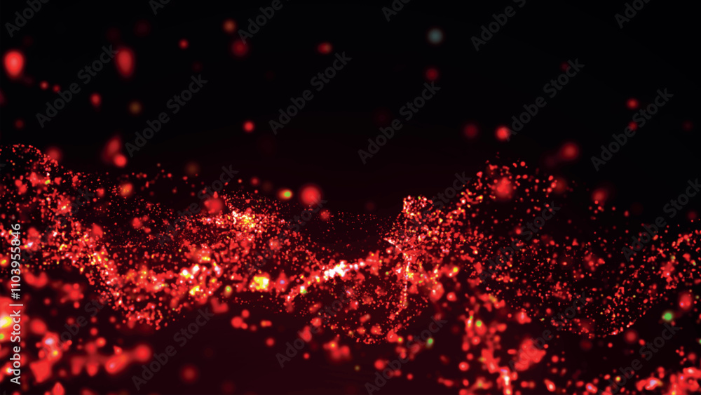 Poster colorful bright background of shiny, glowing particles. abstract digital particle wave. futuristic d