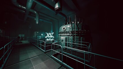 In a dimly lit futuristic laboratory, advanced equipment and intricate machinery are arranged, showcasing a blend of technology and innovation, creating an atmosphere of scientific exploration.