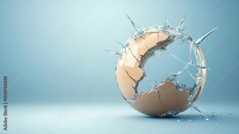 Poster a cracked sphere releases splashes of water, creating a dynamic visual that symbolizes fragility and