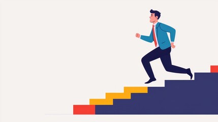 Man Climbing Steps in Business Success Journey Concept Illustration