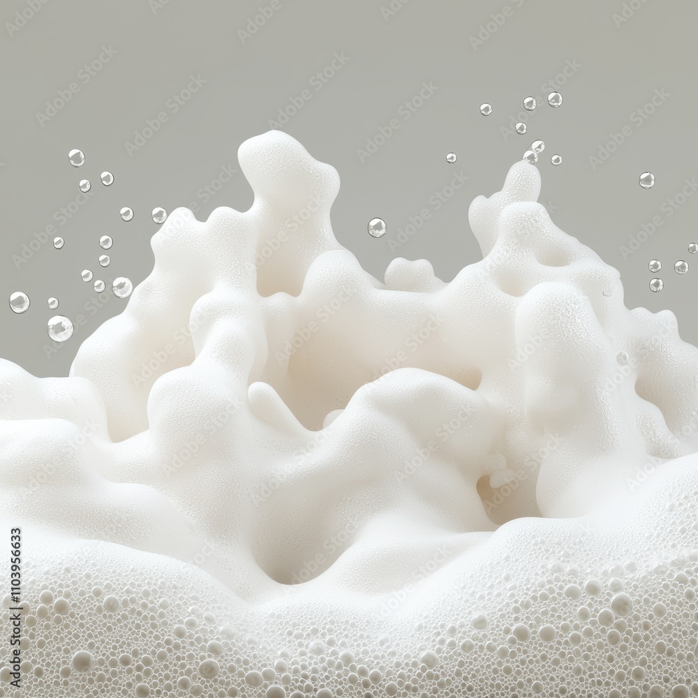 Poster smooth white foam bubbles on soft light background for abstract art