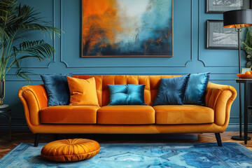 cozy corner is decorated in a modern style with an emphasis on the contrast of warm and cold tones.