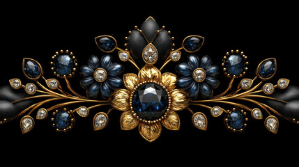 luxurious floral design featuring blue gemstones and gold accents, perfect for elegant invitations or decor. intricate details evoke sense of sophistication and beauty