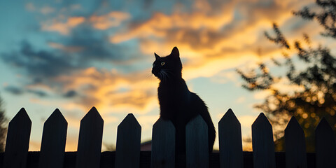  Playful Cat on a White Fence with Blue Sky