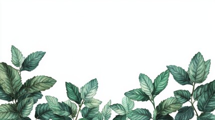 Fototapeta premium Watercolor Mint Leaves Border - Green Foliage Illustration