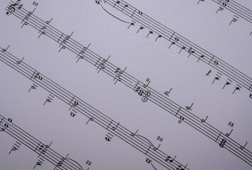 Fototapeta premium Sheet music is laid out on a flat surface, showcasing musical notes and notation that musicians use for practice and performance. This represents a creative activity focused on music