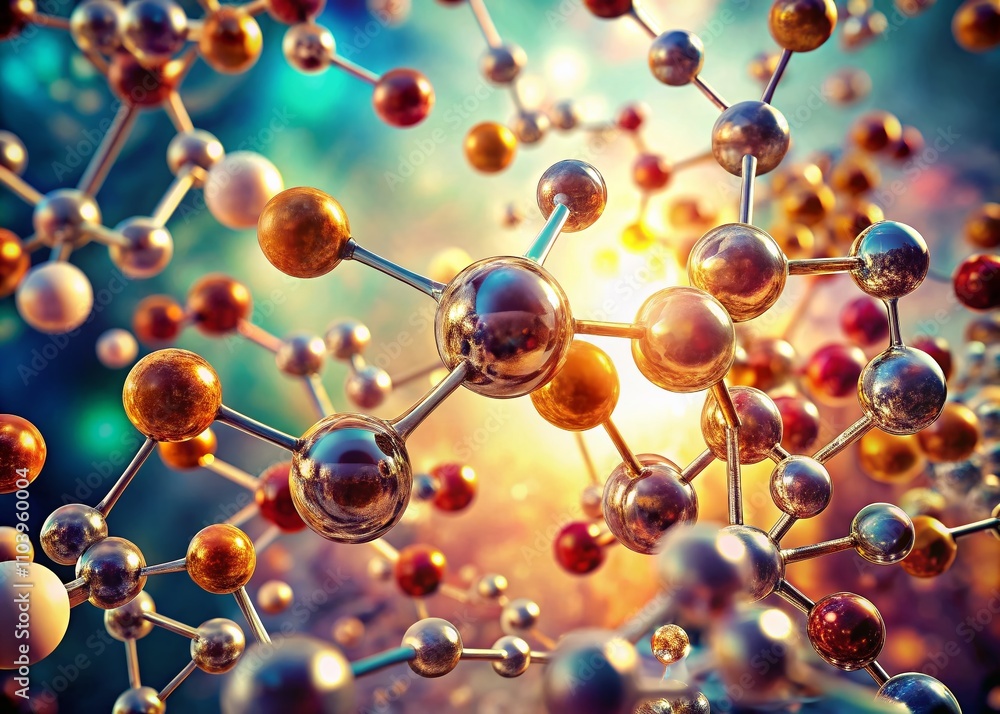 Poster vintage style molecular structure background for science and chemistry, featuring abstract 3d render