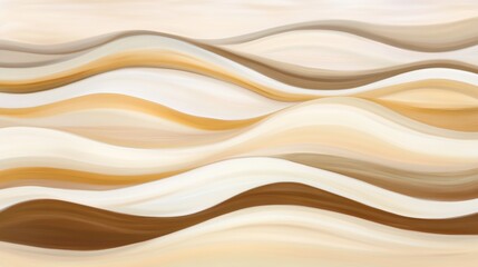 Obraz premium Soft, flowing waves in warm golden, amber, and beige tones merge into smooth gradients, evoking the serene beauty of desert dunes at sunset, with gentle curves and a tranquil atmosphere.