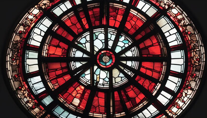 Red round stained glass as a background. 