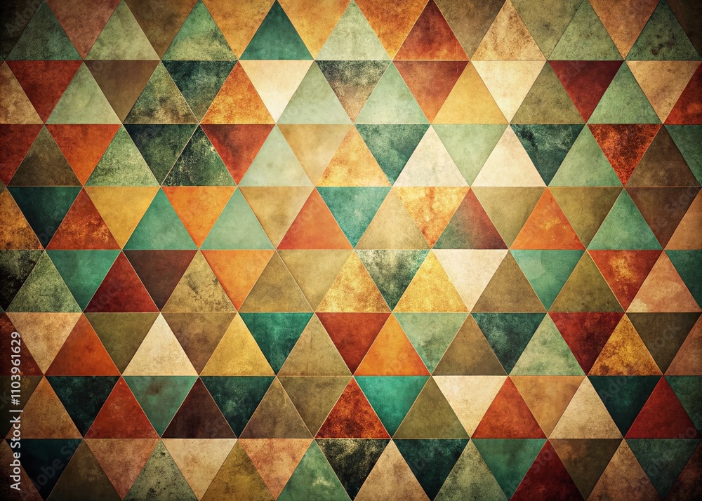 Poster vintage style photography of a 3d triangular abstract background with grunge surface, evoking nostal