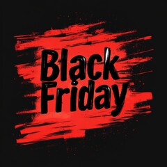 Logo in the style of Grunge Style, with the text "Black Friday" in black, and black and red brush strokes against a digital art style background.