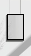 Mockup, simple black frame hanging on the wall, with a white background, simple lines and shapes, in a minimalist art style