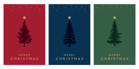 Naklejka premium set of christmas greeting cards with fir tree decoration vector illustration