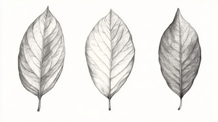 Obraz premium Detailed Pencil Drawing of Three Leaves