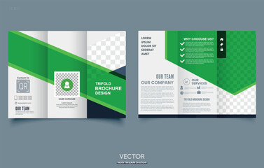 Modern trifold business brochure template, corporate, travel. Abstract minimal geometric shapes