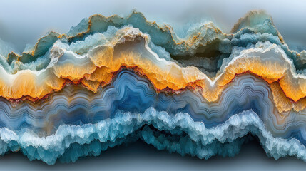 Obraz premium Colorful agate stone with layered patterns in blue, orange, and white, showcasing natural beauty and intricate textures