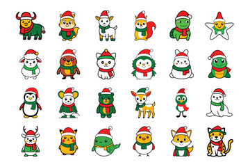 Cute Animal Set for Christmas Day – Vector Illustration.