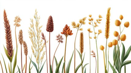 Watercolor Illustration of Wildflowers and Grasses