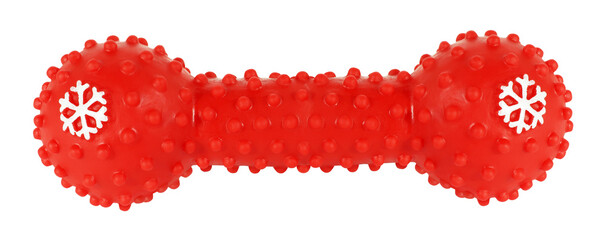 Red pet toy dog bone white winter snowflake gift for pets isolated on white background