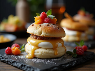 Mochicrusted Pavlova with Dulce de Leche Core,  Fusion menu ideas, desserts foods fusion 