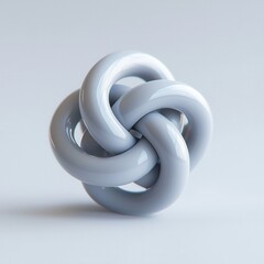 A smooth, intertwined gray sculpture resembling a complex knot, showcasing modern design and elegance against a minimalistic background.isolate on white background