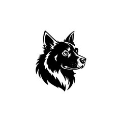 Naklejka premium Silhouette Dog Head Logotype Vector Illustration, Husky dog Head portrait Silhouette vector, dog head front view black and white two colors silhouette, Husky mascot, dog head icon silhouette vector