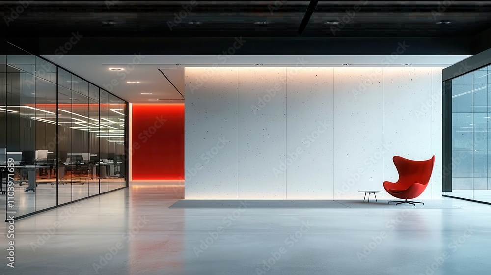 Poster modern empty office space, expansive and minimalistic workspace, ideal for professional meetings or 