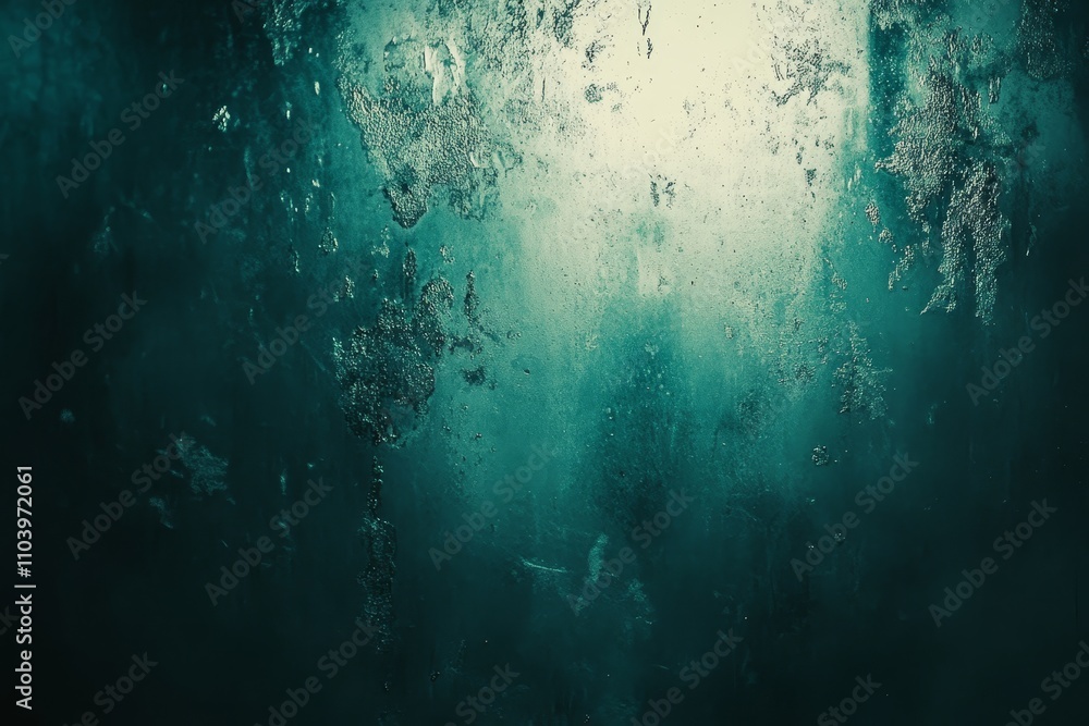 Poster abstract background of a textured surface with misty, blurred details in shades of green and blue, c